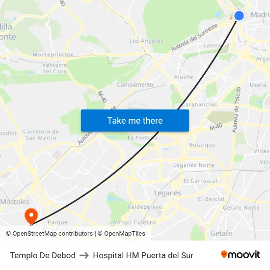 Templo De Debod to Hospital HM Puerta del Sur map