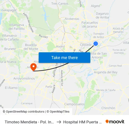Timoteo Mendieta - Pol. Industrial to Hospital HM Puerta del Sur map