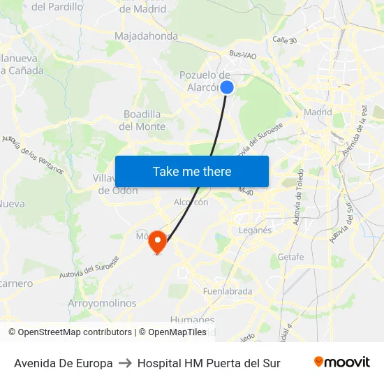 Avenida De Europa to Hospital HM Puerta del Sur map