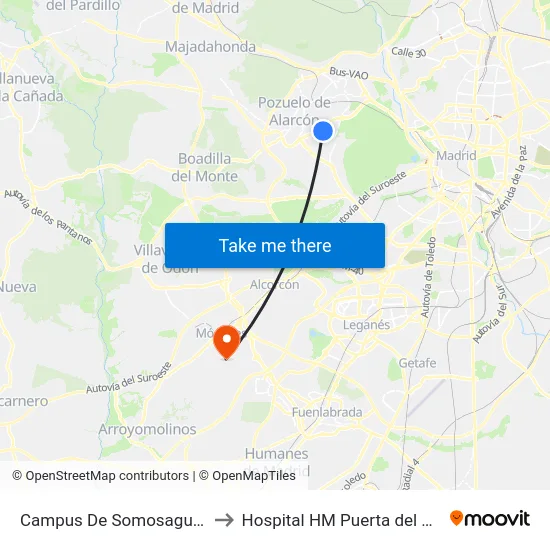Campus De Somosaguas to Hospital HM Puerta del Sur map