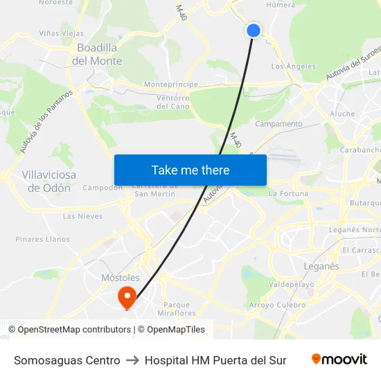 Somosaguas Centro to Hospital HM Puerta del Sur map