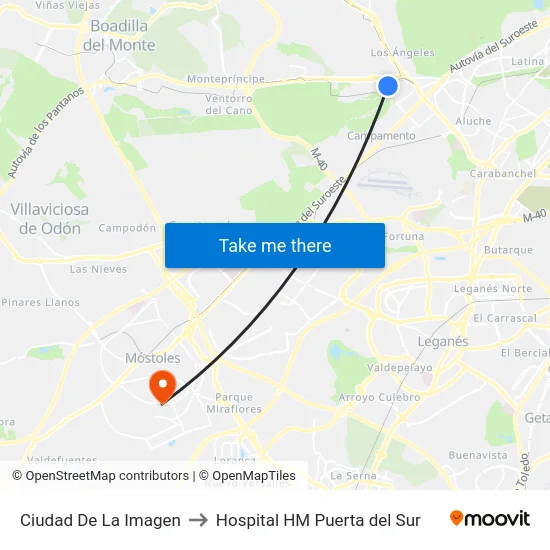 Ciudad De La Imagen to Hospital HM Puerta del Sur map