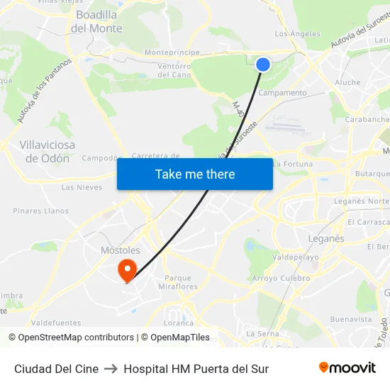 Ciudad Del Cine to Hospital HM Puerta del Sur map