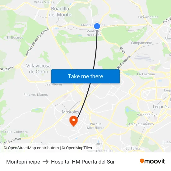 Montepríncipe to Hospital HM Puerta del Sur map