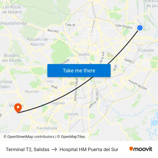 Terminal T2, Salidas to Hospital HM Puerta del Sur map