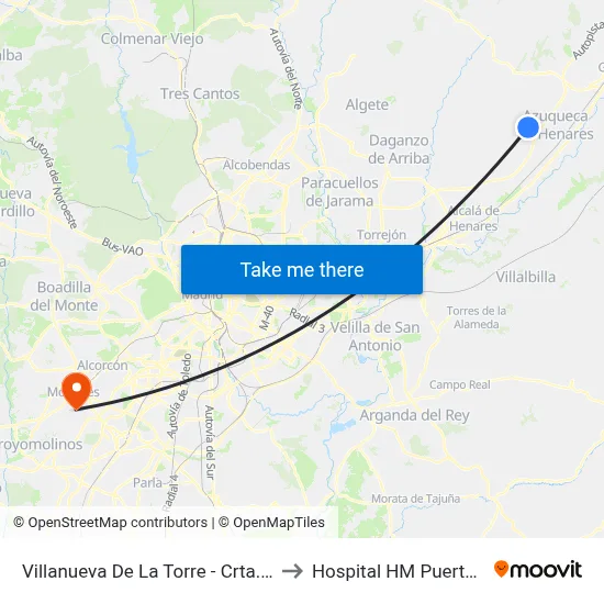 Villanueva De La Torre - Crta. Azuqueca to Hospital HM Puerta del Sur map