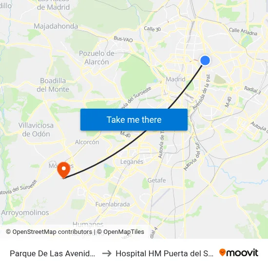 Parque De Las Avenidas to Hospital HM Puerta del Sur map