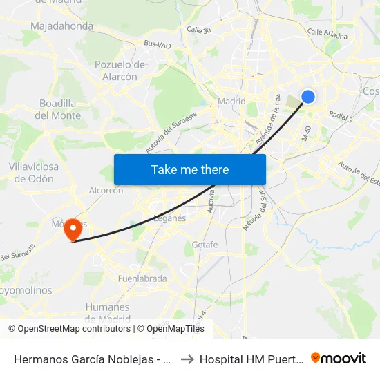 Hermanos García Noblejas - Centro Salud to Hospital HM Puerta del Sur map