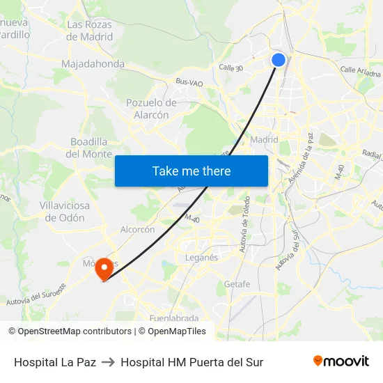 Hospital La Paz to Hospital HM Puerta del Sur map