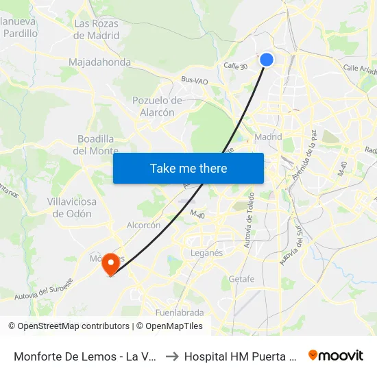 Monforte De Lemos - La Vaguada to Hospital HM Puerta del Sur map