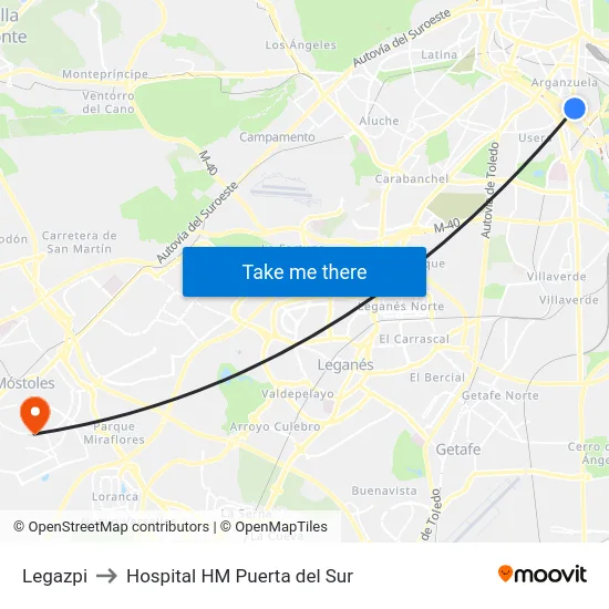 Legazpi to Hospital HM Puerta del Sur map
