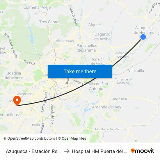Azuqueca - Estación Renfe to Hospital HM Puerta del Sur map