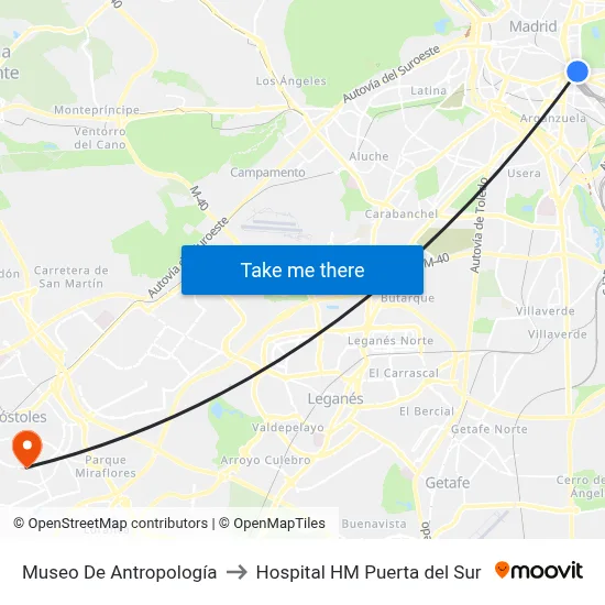 Museo De Antropología to Hospital HM Puerta del Sur map