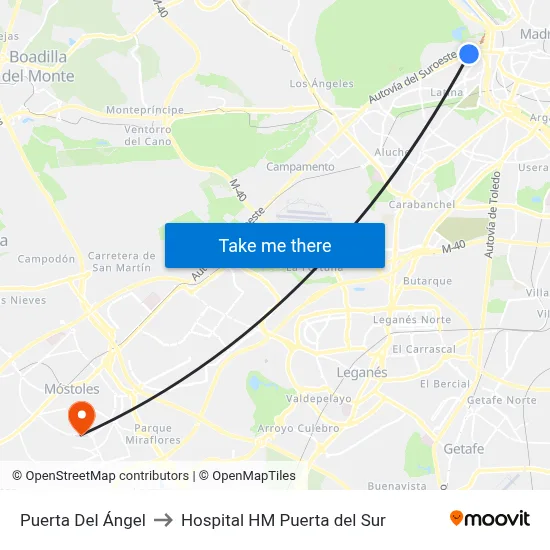 Puerta Del Ángel to Hospital HM Puerta del Sur map