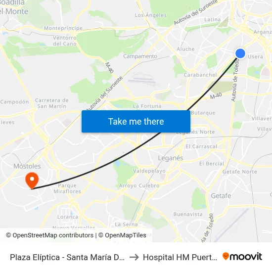 Plaza Elíptica - Santa María De La Cabeza to Hospital HM Puerta del Sur map