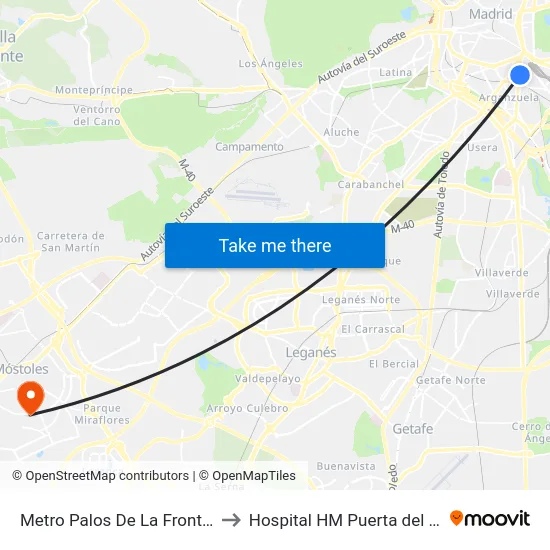 Metro Palos De La Frontera to Hospital HM Puerta del Sur map