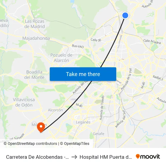 Carretera De Alcobendas - M-40 to Hospital HM Puerta del Sur map