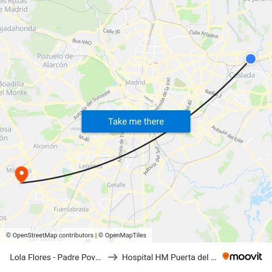 Lola Flores - Padre Poveda to Hospital HM Puerta del Sur map