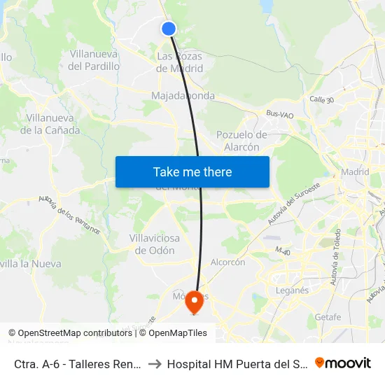Ctra. A-6 - Talleres Renfe to Hospital HM Puerta del Sur map