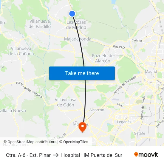 Ctra. A-6 - Est. Pinar to Hospital HM Puerta del Sur map