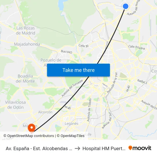 Av. España - Est. Alcobendas - S. S. Reyes to Hospital HM Puerta del Sur map