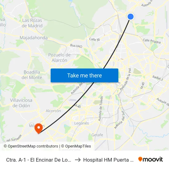 Ctra. A-1 - El Encinar De Los Reyes to Hospital HM Puerta del Sur map