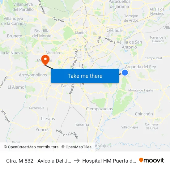 Ctra. M-832 - Avícola Del Jarama to Hospital HM Puerta del Sur map