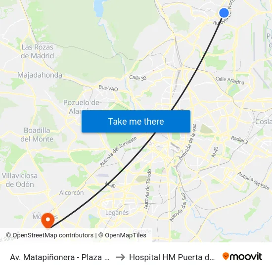 Av. Matapiñonera - Plaza Norte to Hospital HM Puerta del Sur map