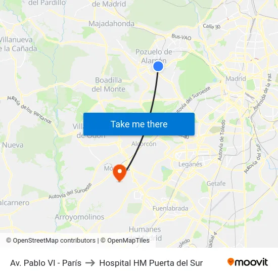 Av. Pablo VI - París to Hospital HM Puerta del Sur map