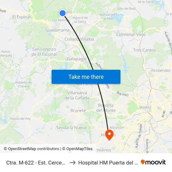 Ctra. M-622 - Est. Cercedilla to Hospital HM Puerta del Sur map
