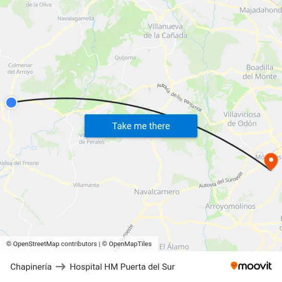 Chapinería to Hospital HM Puerta del Sur map
