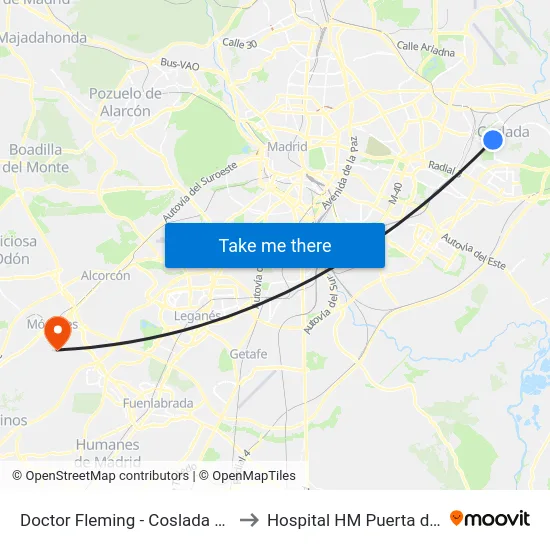 Doctor Fleming - Coslada Central to Hospital HM Puerta del Sur map