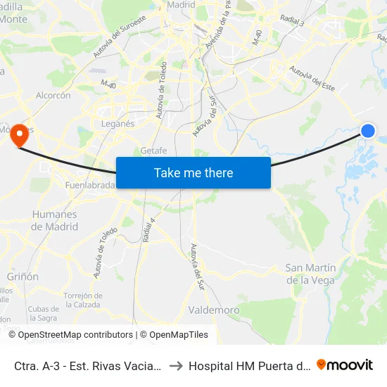 Ctra. A-3 - Est. Rivas Vaciamadrid to Hospital HM Puerta del Sur map