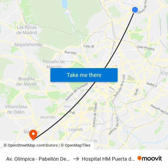 Av. Olímpica - Pabellón Deportivo to Hospital HM Puerta del Sur map