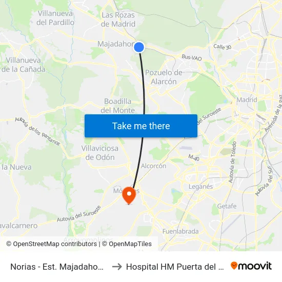 Norias - Est. Majadahonda to Hospital HM Puerta del Sur map