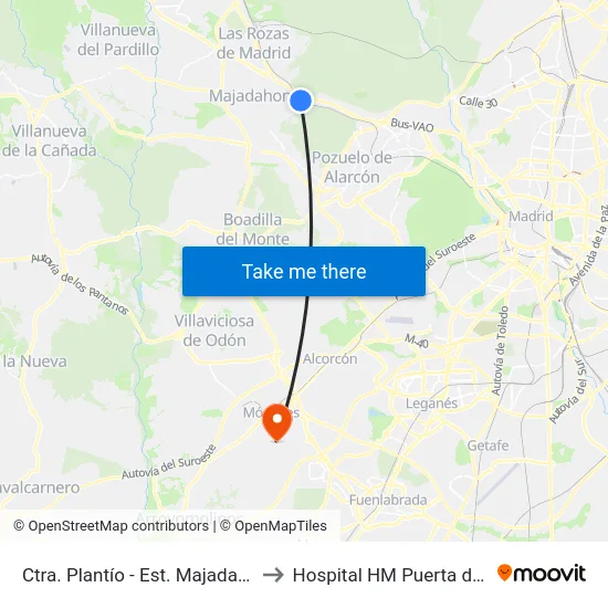 Ctra. Plantío - Est. Majadahonda to Hospital HM Puerta del Sur map