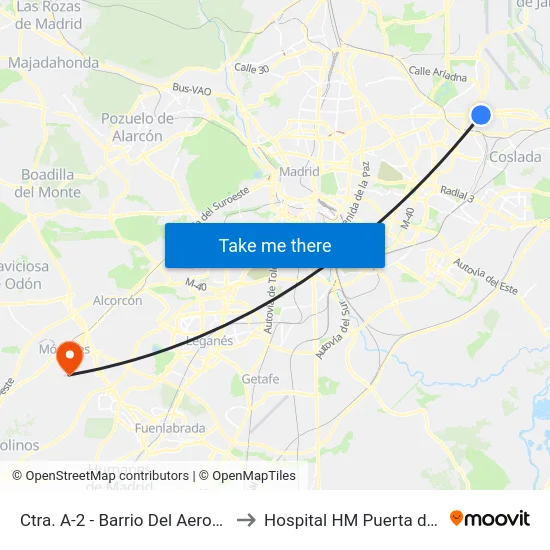 Ctra. A-2 - Barrio Del Aeropuerto to Hospital HM Puerta del Sur map