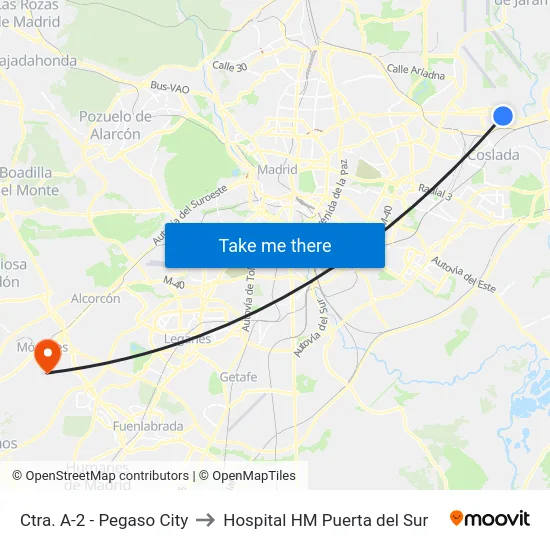 Ctra. A-2 - Pegaso City to Hospital HM Puerta del Sur map