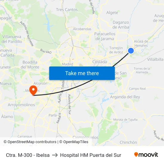 Ctra. M-300 - Ibelsa to Hospital HM Puerta del Sur map