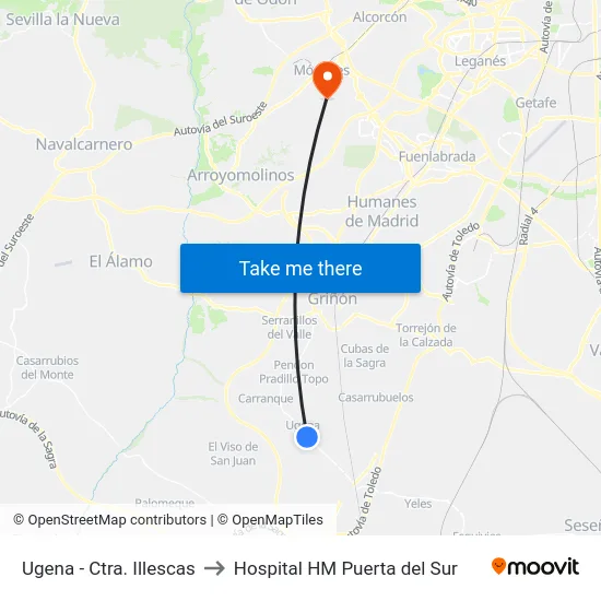 Ugena - Ctra. Illescas to Hospital HM Puerta del Sur map