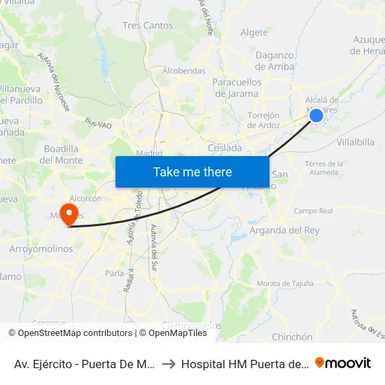 Av. Ejército - Puerta De Madrid to Hospital HM Puerta del Sur map