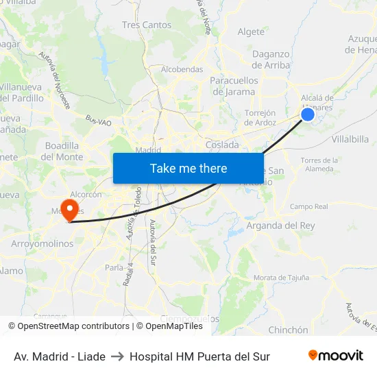 Av. Madrid - Liade to Hospital HM Puerta del Sur map