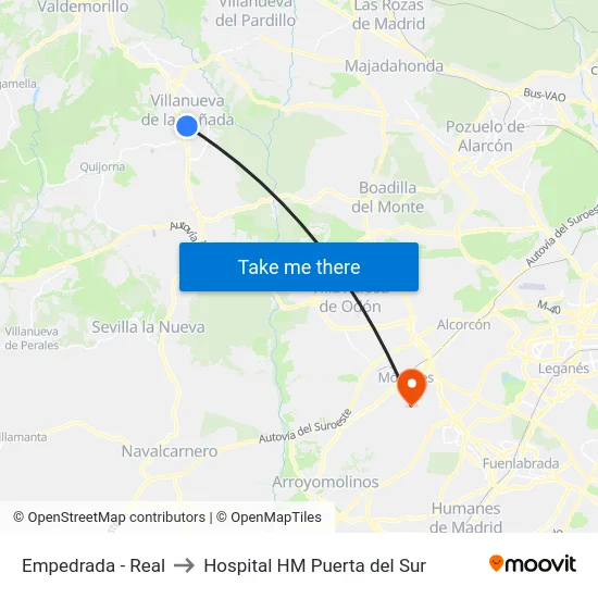 Empedrada - Real to Hospital HM Puerta del Sur map