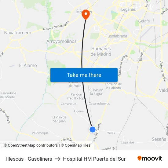 Illescas - Gasolinera to Hospital HM Puerta del Sur map