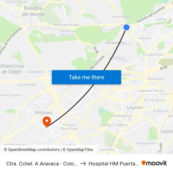 Ctra. Cchel. A Aravaca - Colonia Jardín to Hospital HM Puerta del Sur map