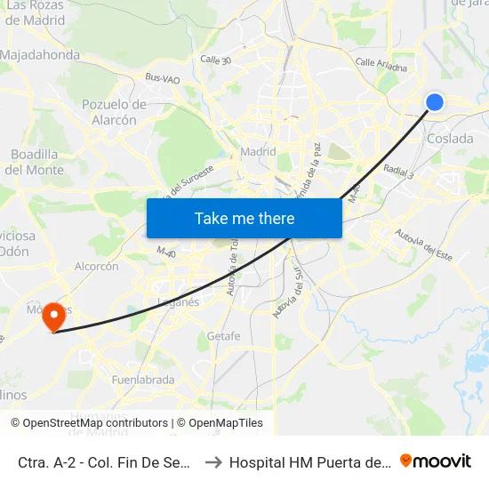 Ctra. A-2 - Col. Fin De Semana to Hospital HM Puerta del Sur map