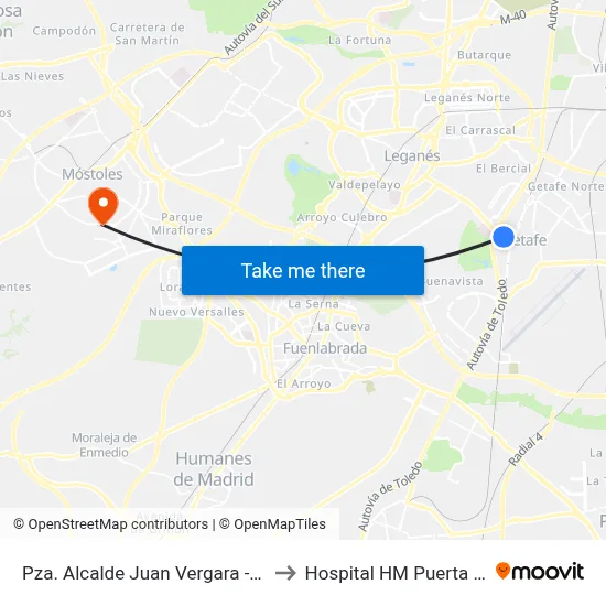 Pza. Alcalde Juan Vergara - Leganés to Hospital HM Puerta del Sur map