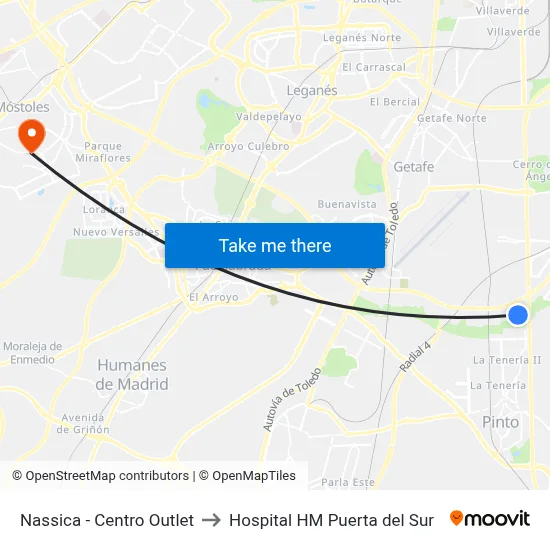 Nassica - Centro Outlet to Hospital HM Puerta del Sur map
