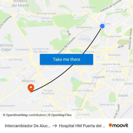 Intercambiador De Aluche to Hospital HM Puerta del Sur map