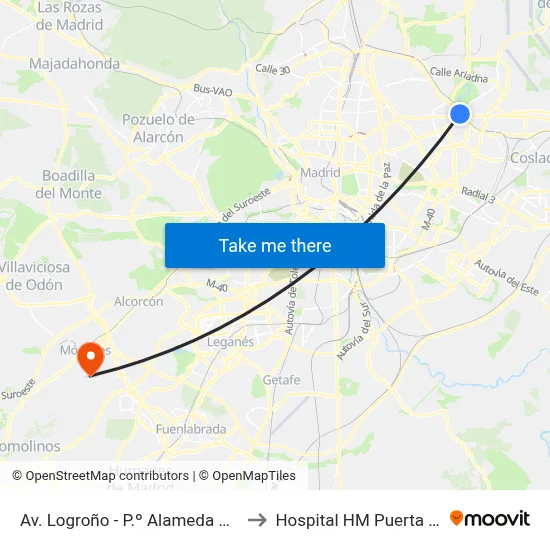 Av. Logroño - P.º Alameda De Osuna to Hospital HM Puerta del Sur map
